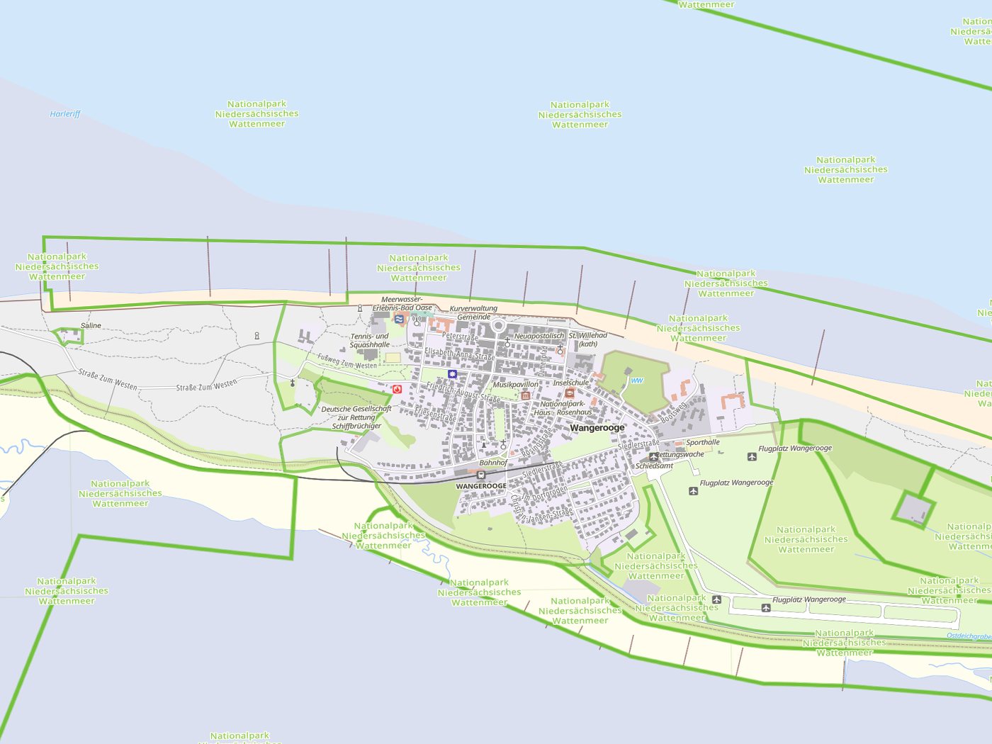Kartenausschnitt Wangerooge mit Gewässern