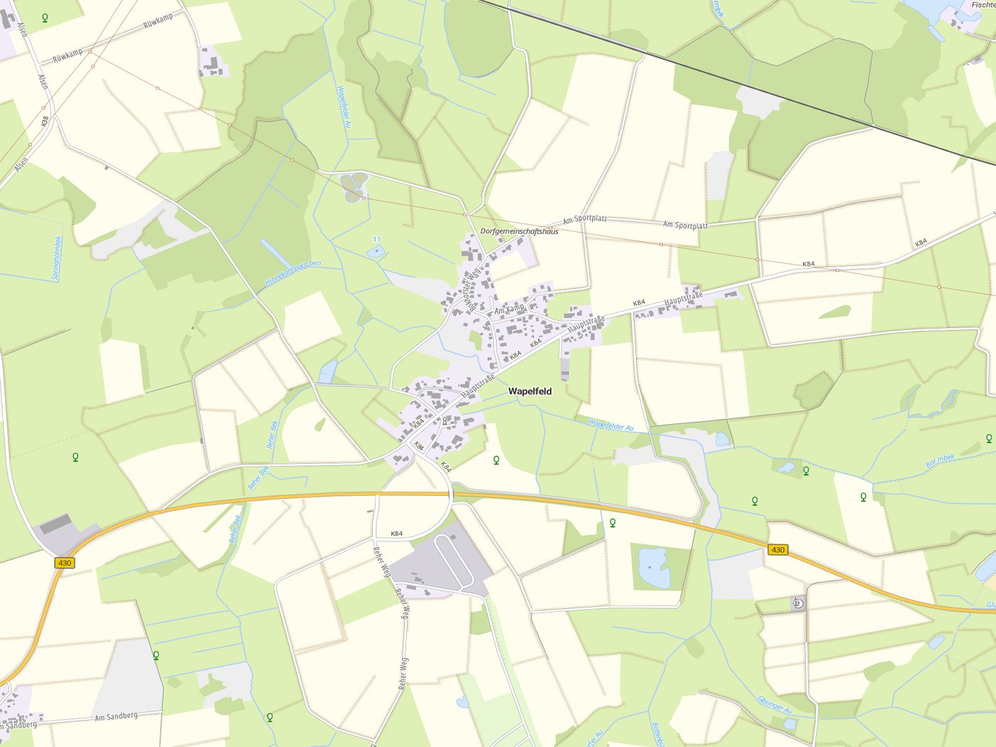 Kartenausschnitt Wapelfeld mit Gewässern