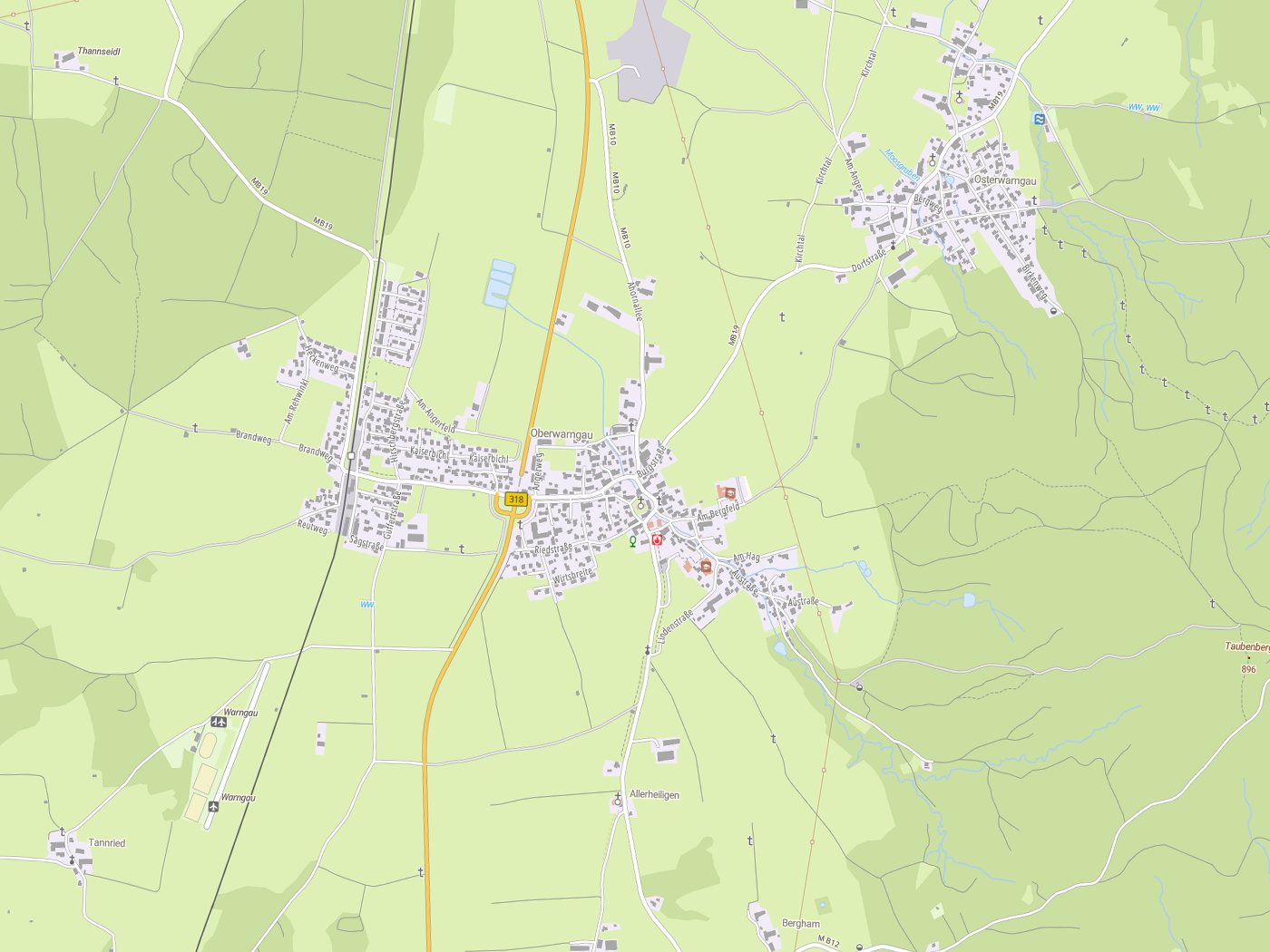 Kartenausschnitt Warngau mit Gewässern