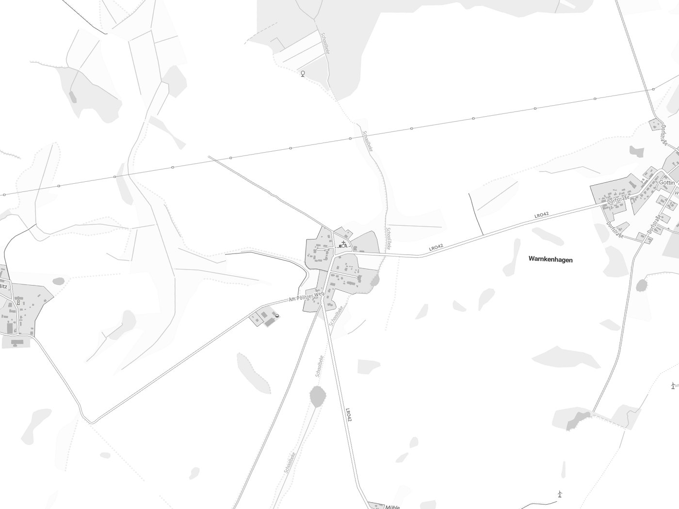 Kartenausschnitt Warnkenhagen mit Gewässern