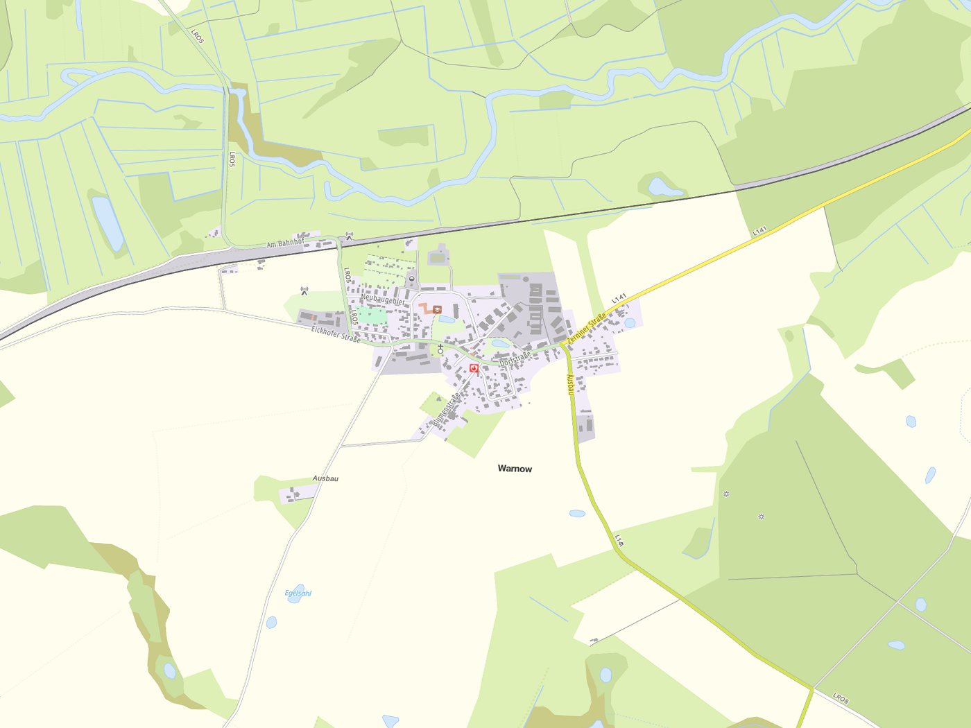 Kartenausschnitt Warnow mit Gewässern