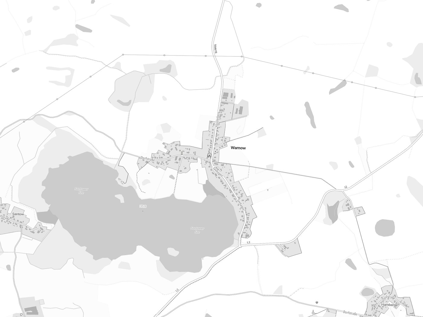 Kartenausschnitt Warnow mit Gewässern