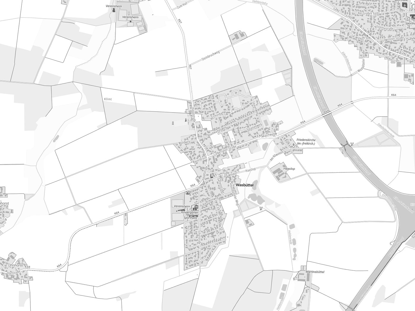 Kartenausschnitt Wasbüttel mit Gewässern