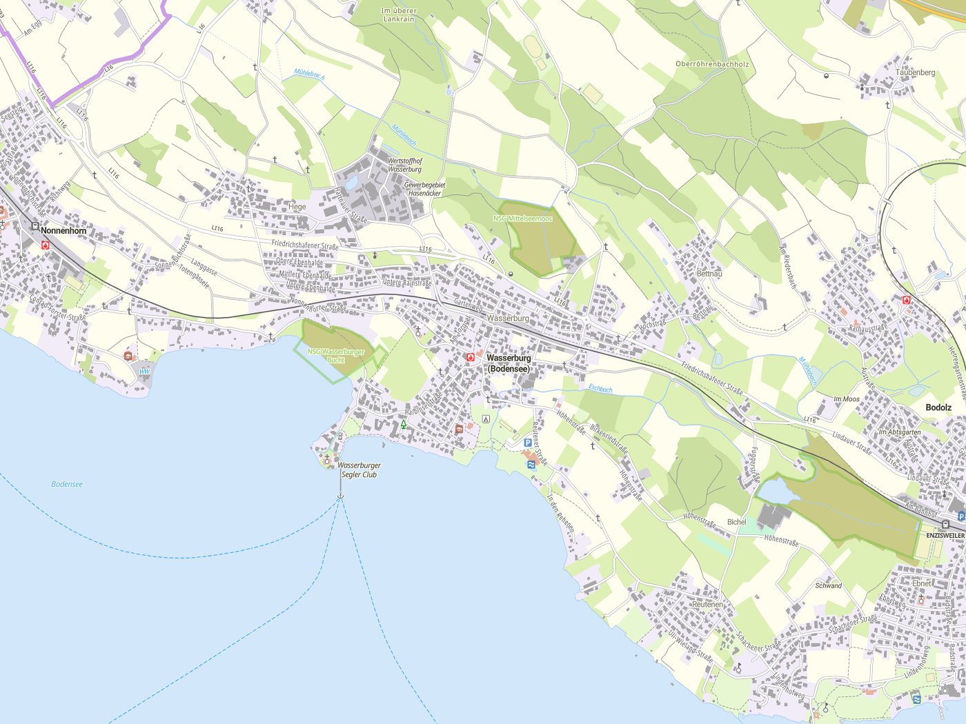 Kartenausschnitt Wasserburg (Bodensee) mit Gewässern