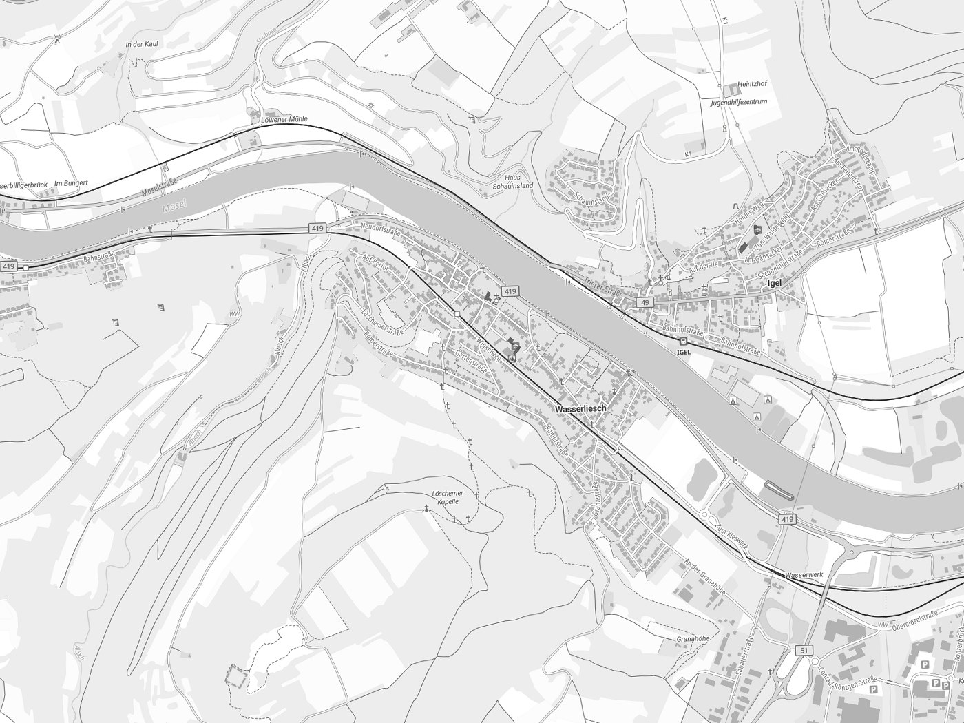Kartenausschnitt Wasserliesch mit Gewässern