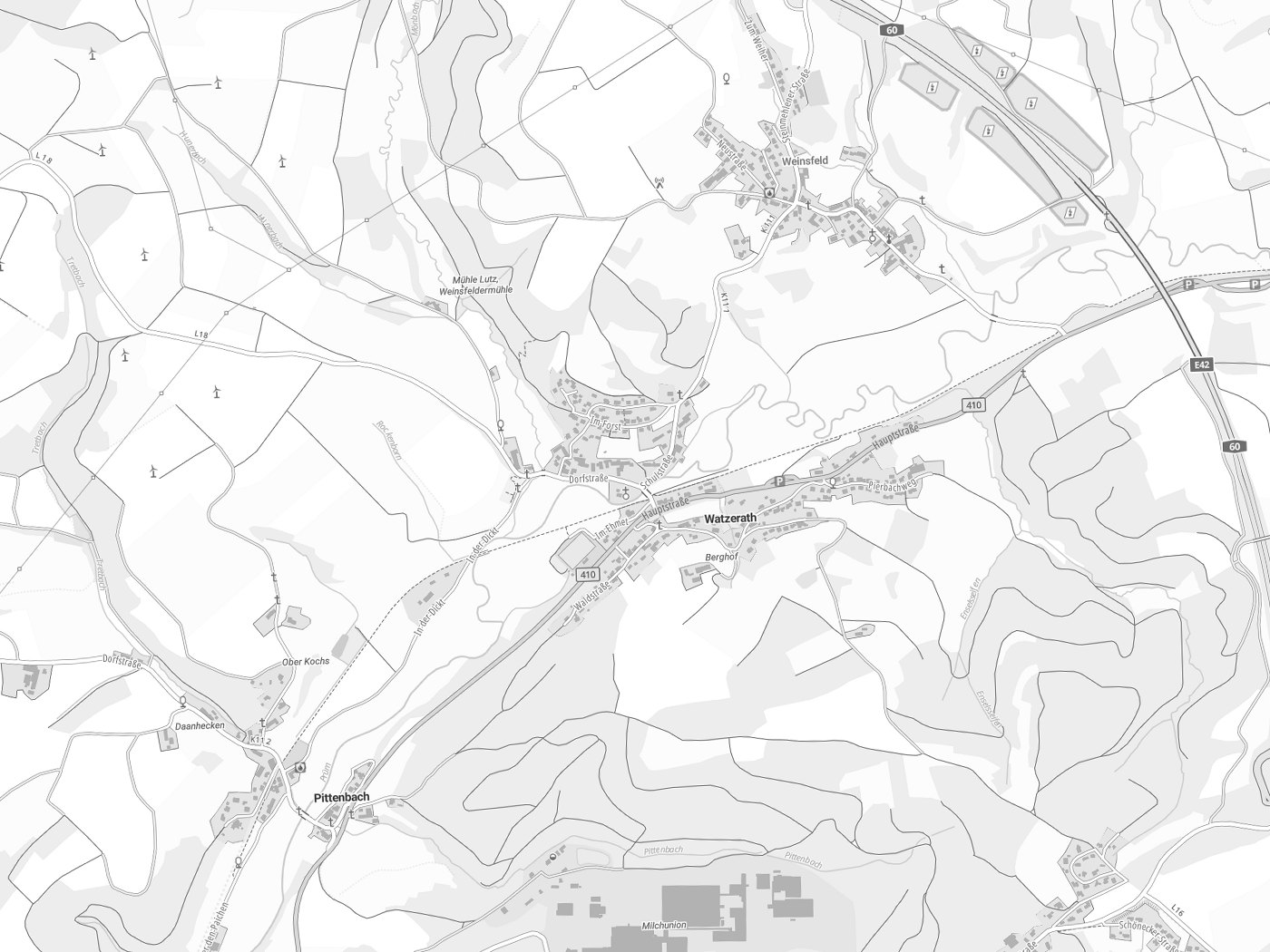 Kartenausschnitt Watzerath mit Gewässern