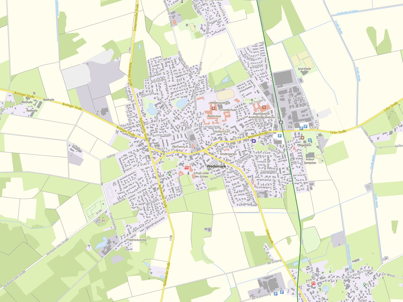 Kartenausschnitt Wedemark mit Gewässern