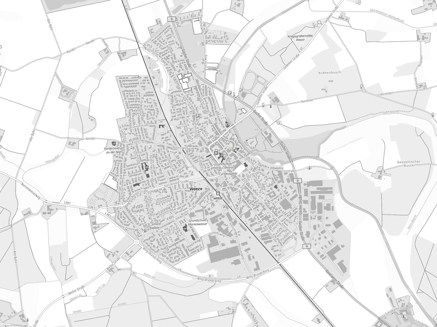 Kartenausschnitt Weeze mit Gewässern