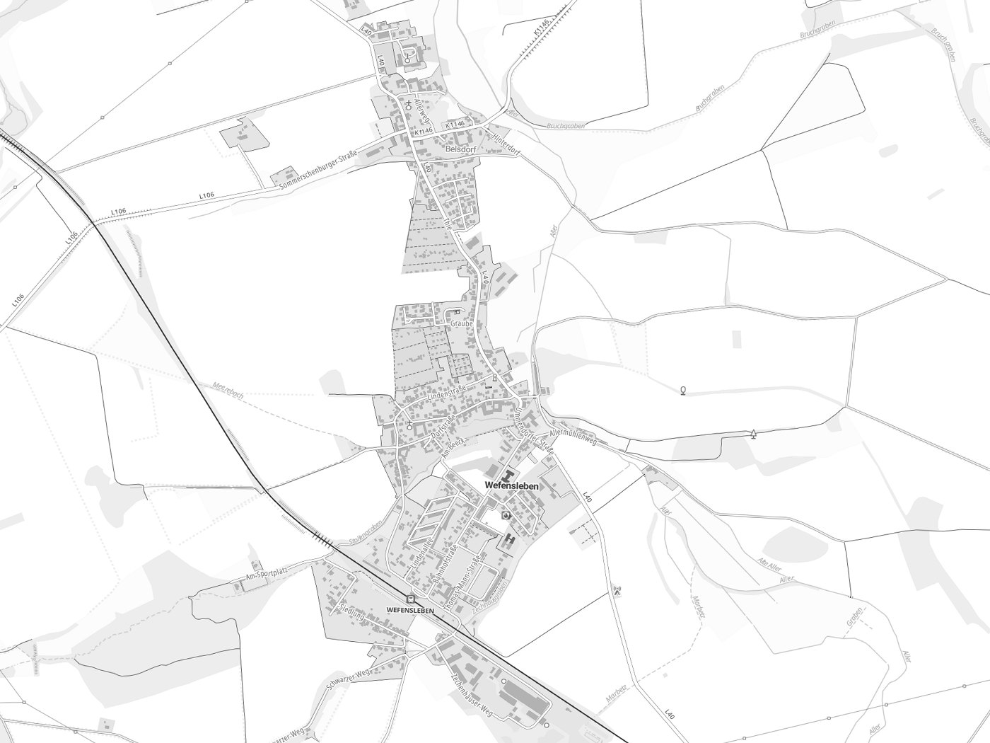Kartenausschnitt Wefensleben mit Gewässern