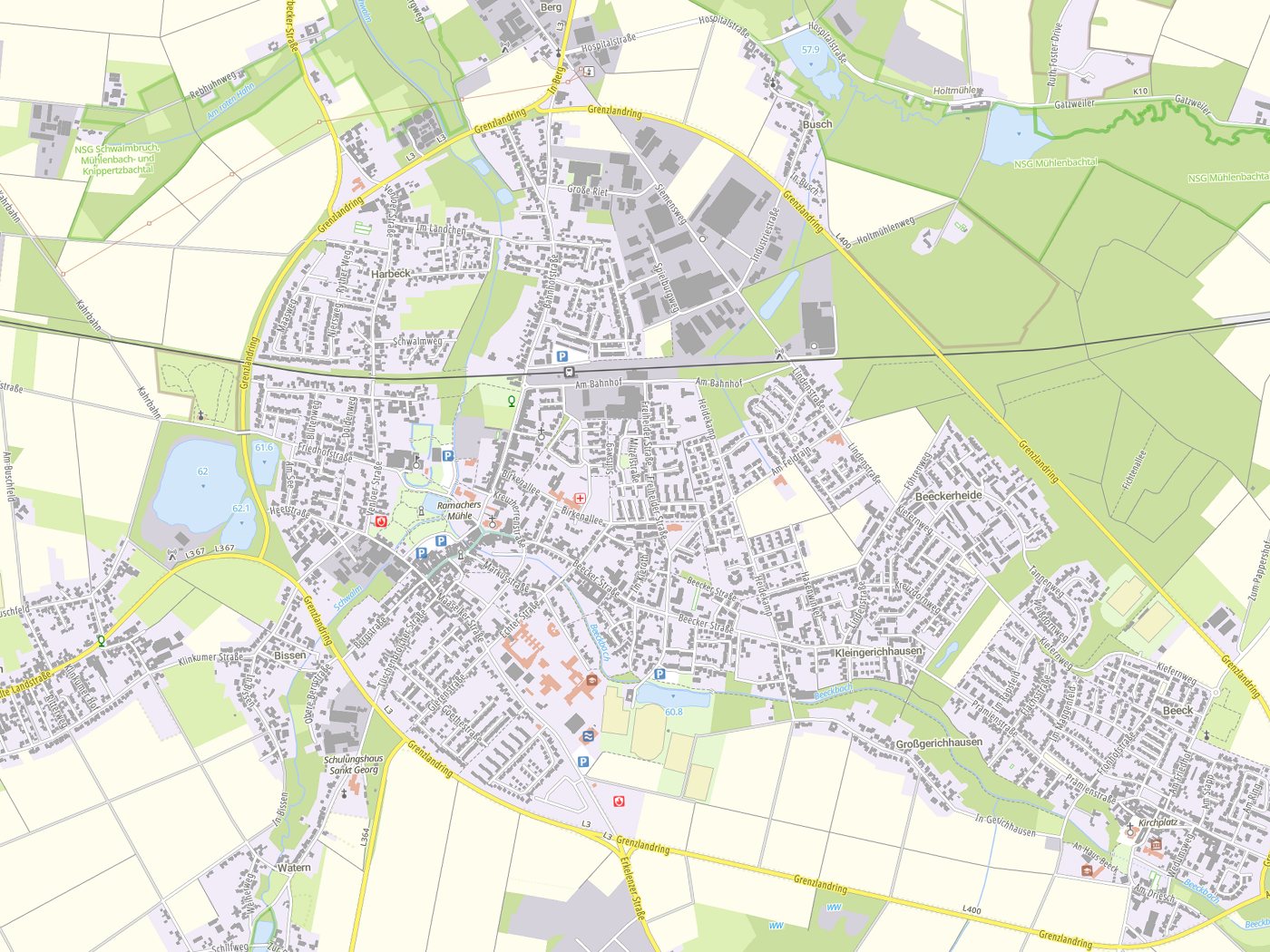 Kartenausschnitt Wegberg mit Gewässern