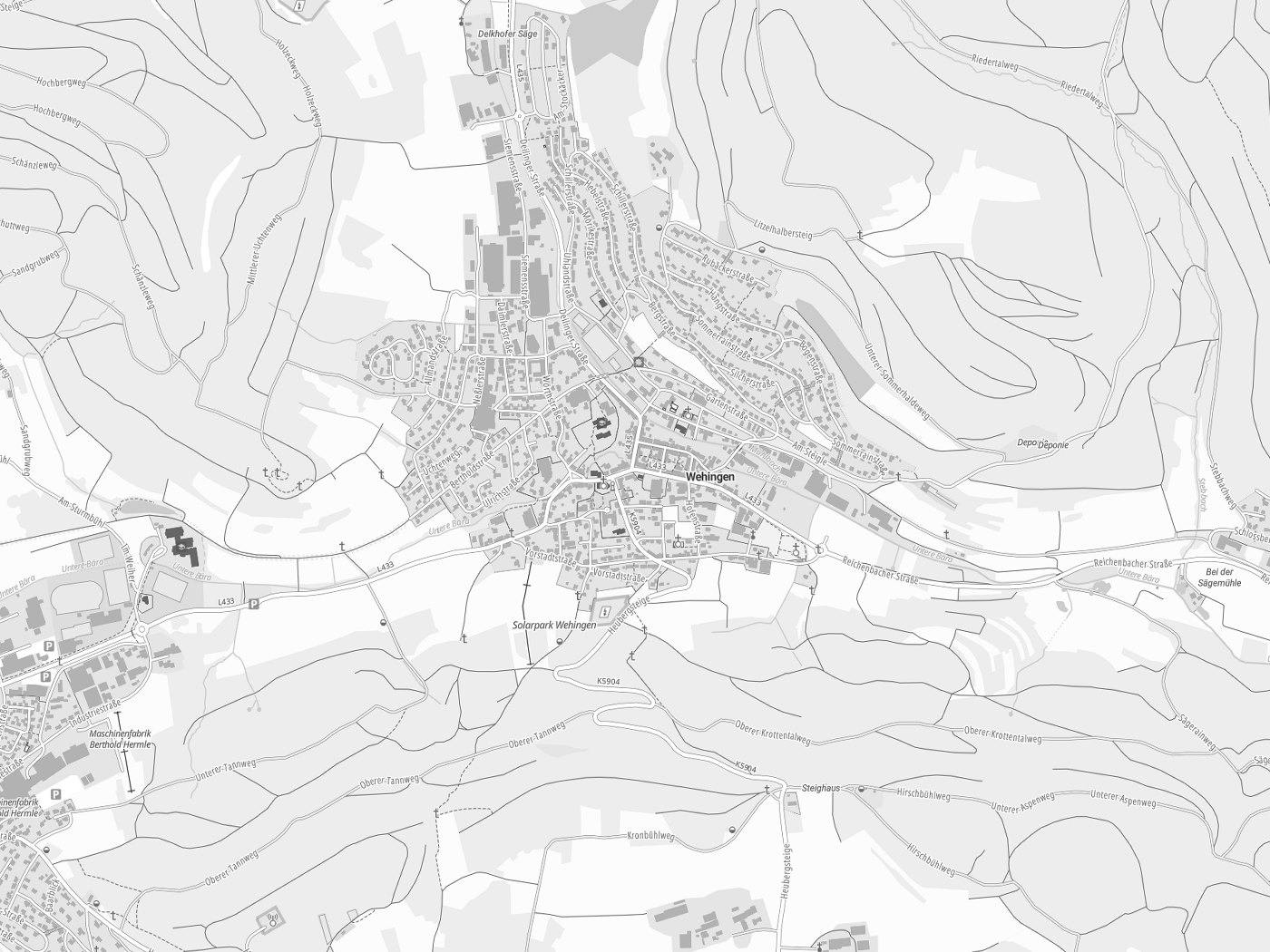 Kartenausschnitt Wehingen mit Gewässern