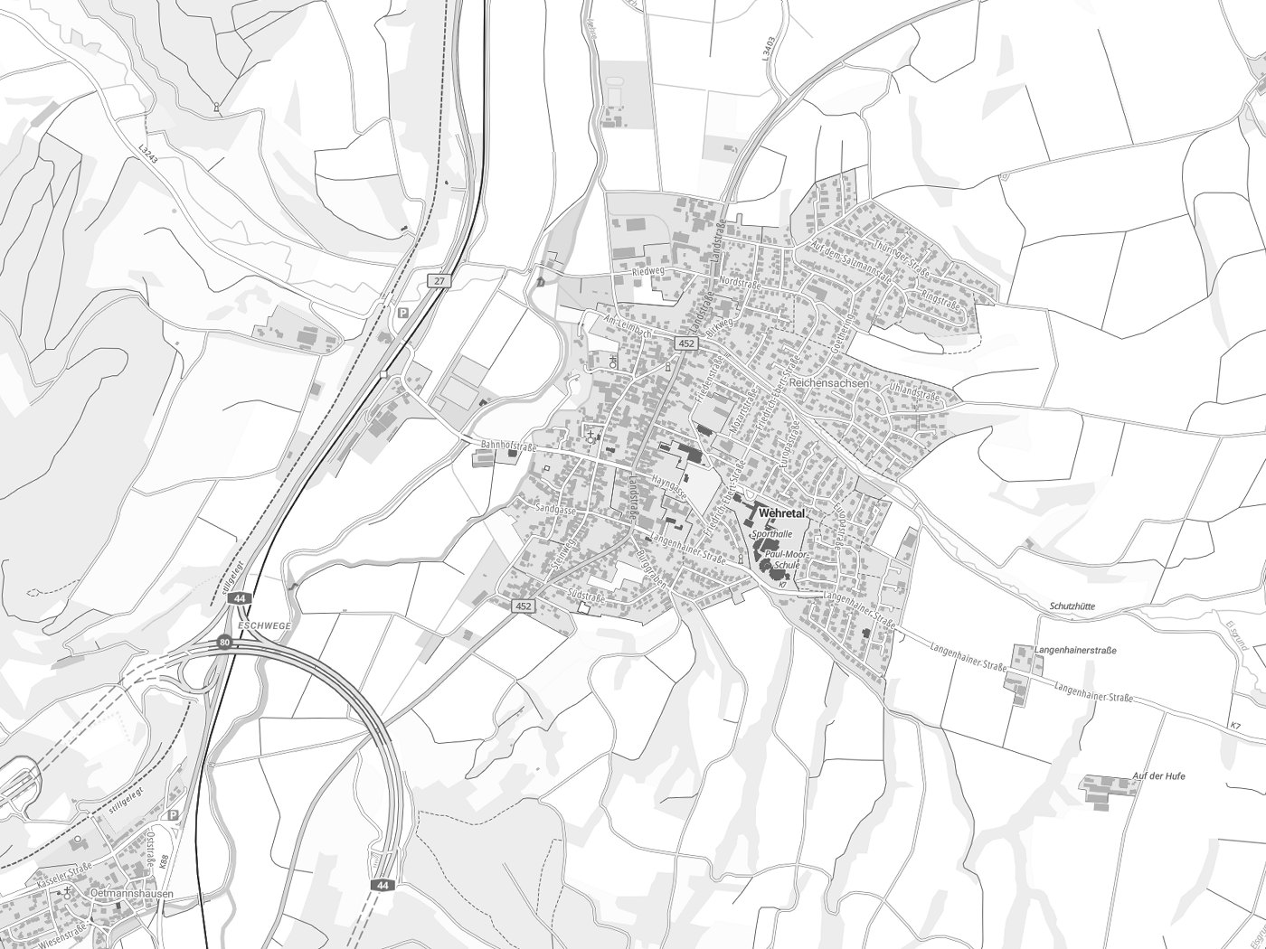 Kartenausschnitt Wehretal mit Gewässern