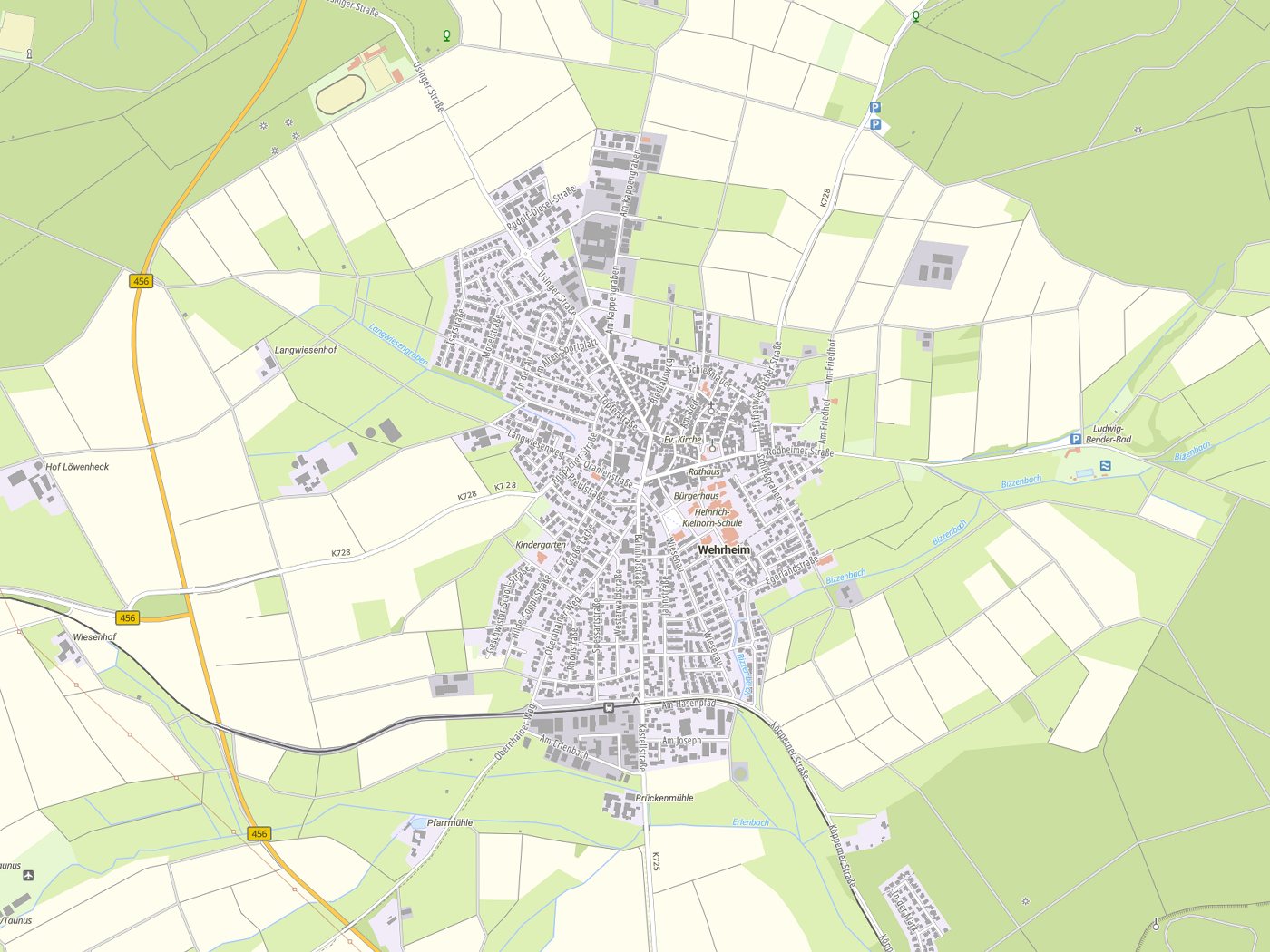Kartenausschnitt Wehrheim mit Gewässern