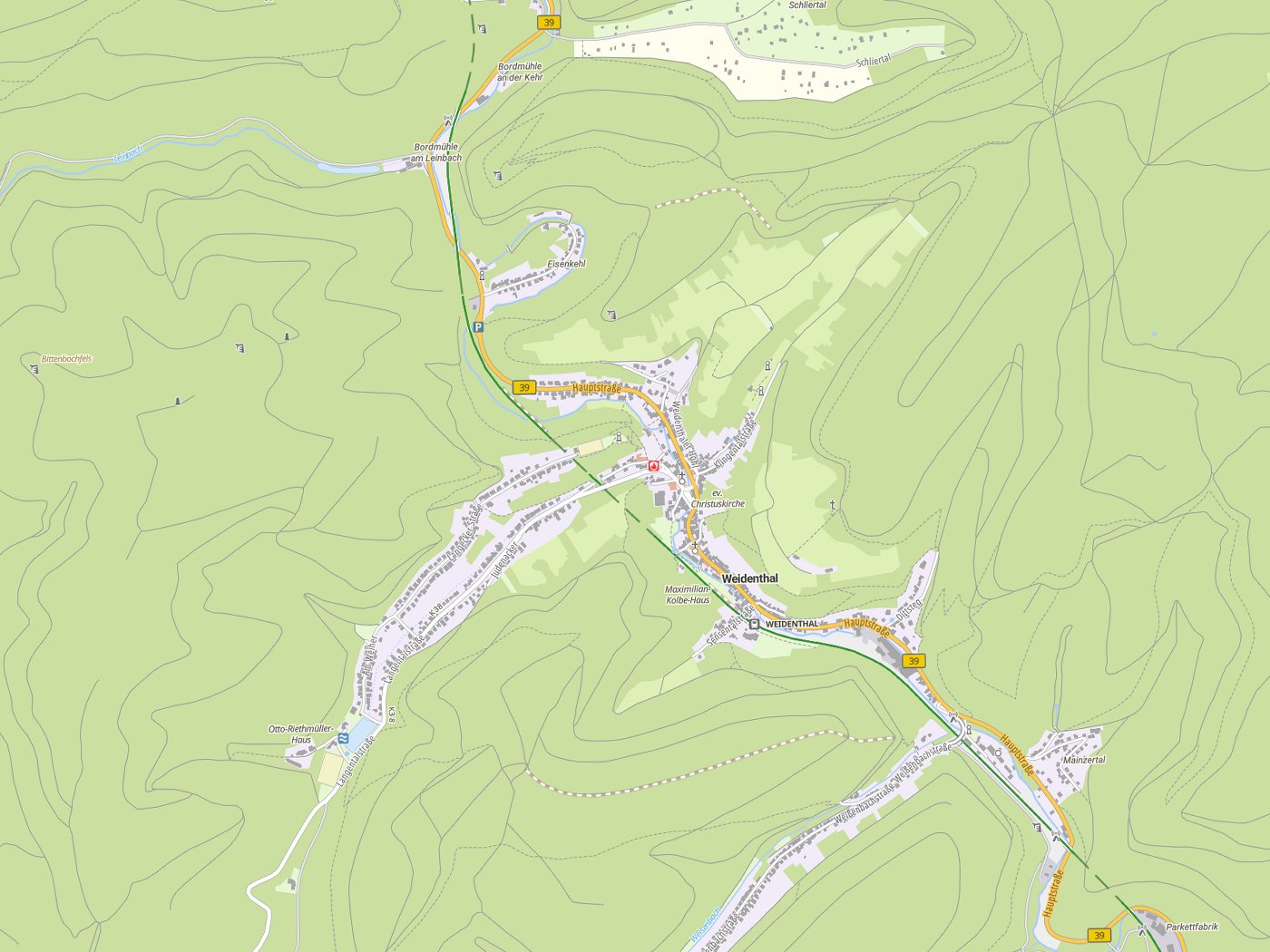 Kartenausschnitt Weidenthal mit Gewässern