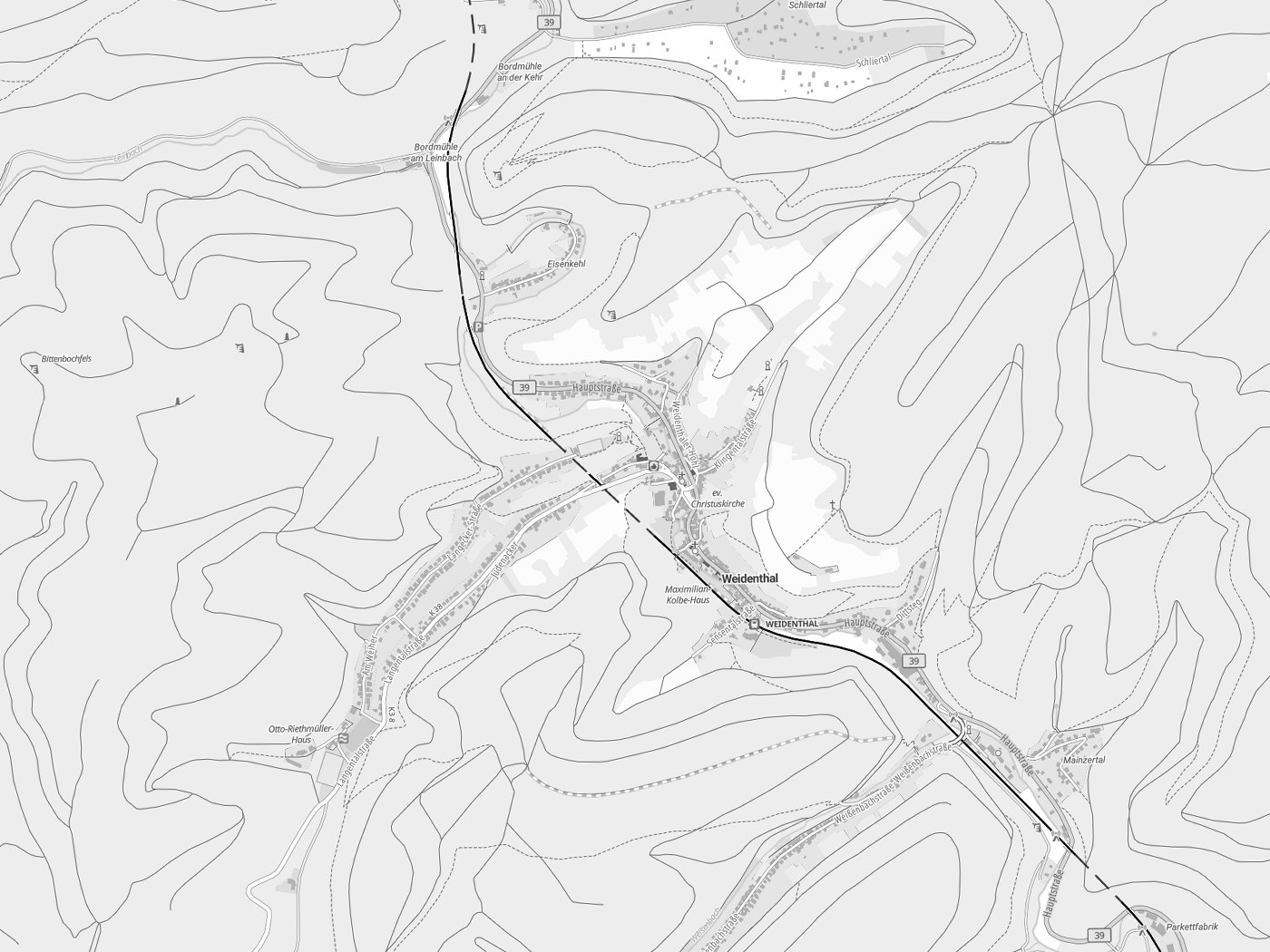 Kartenausschnitt Weidenthal mit Gewässern