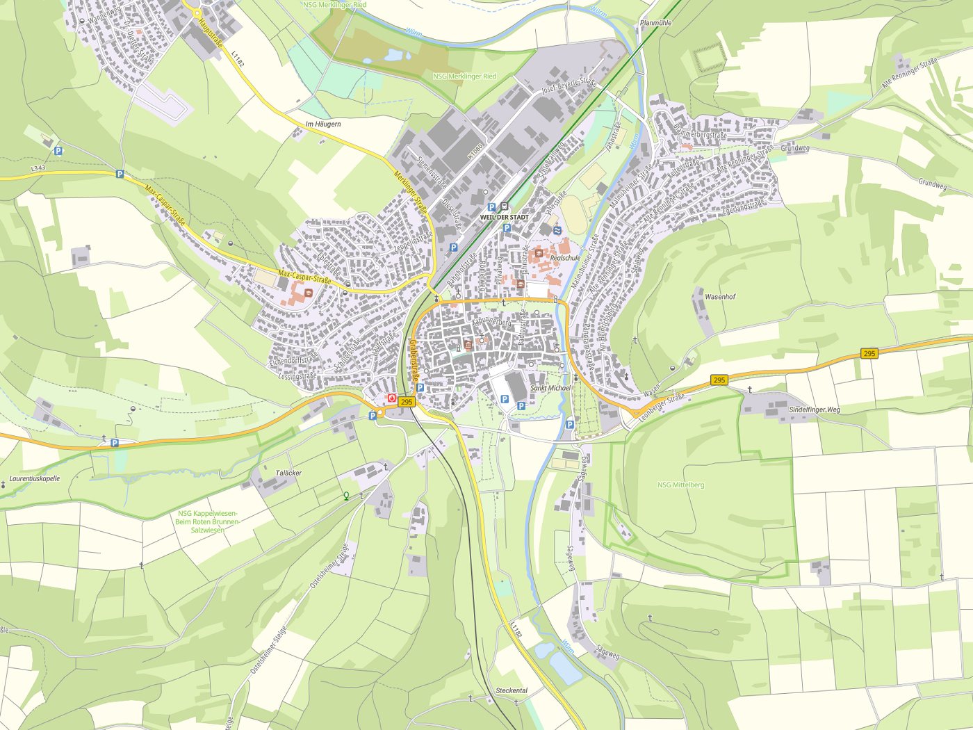 Kartenausschnitt Weil der Stadt mit Gewässern