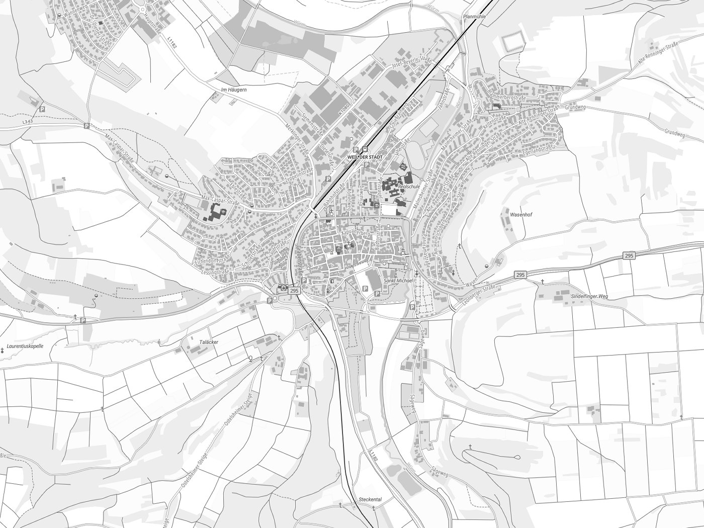 Kartenausschnitt Weil der Stadt mit Gewässern
