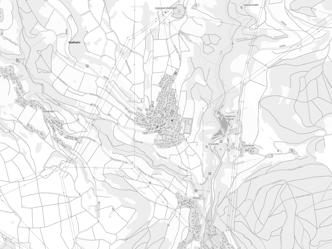 Kartenausschnitt Weilheim mit Gewässern