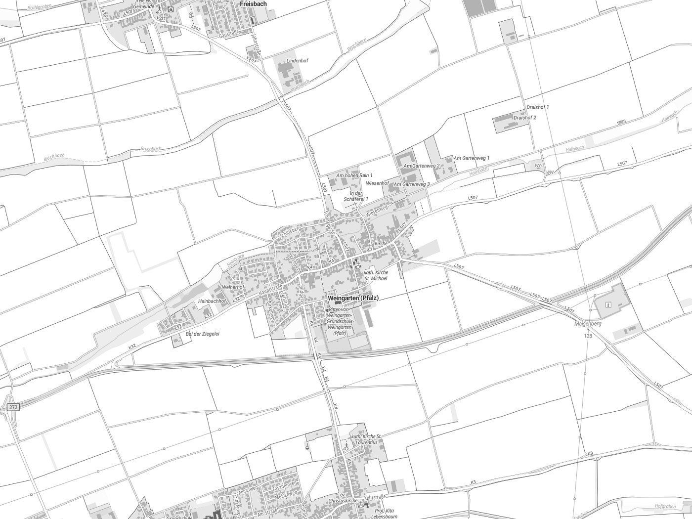 Kartenausschnitt Weingarten (Pfalz) mit Gewässern