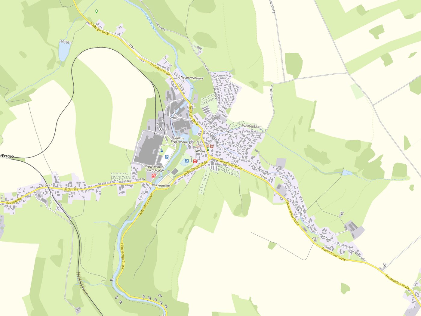 Kartenausschnitt Weißenborn/Erzgeb. mit Gewässern