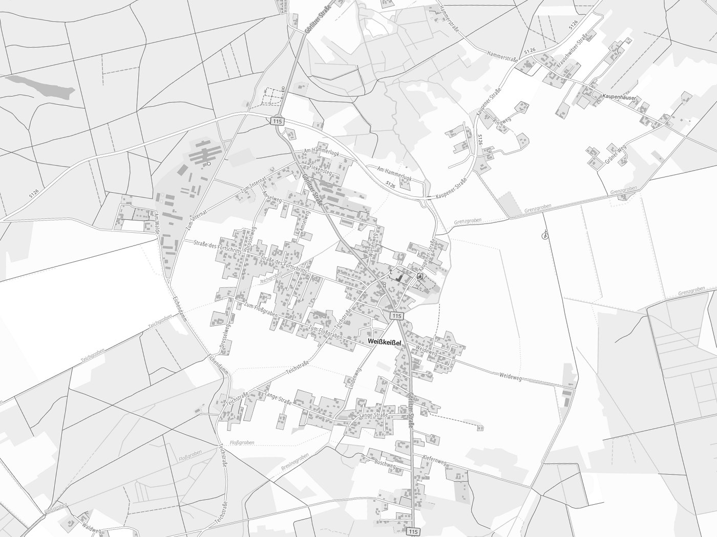 Kartenausschnitt Weißkeißel / Wuskidź mit Gewässern