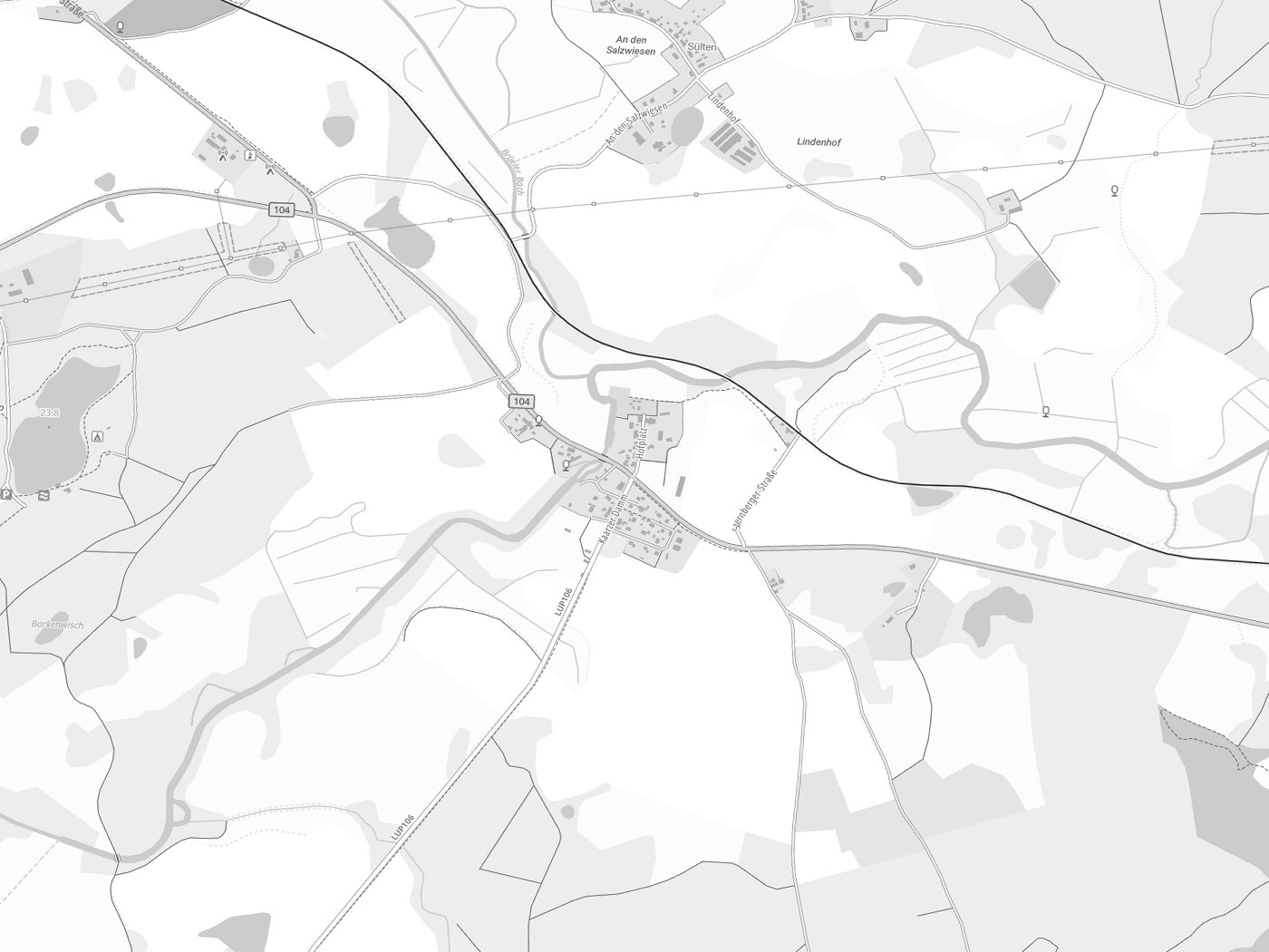 Kartenausschnitt Weitendorf mit Gewässern