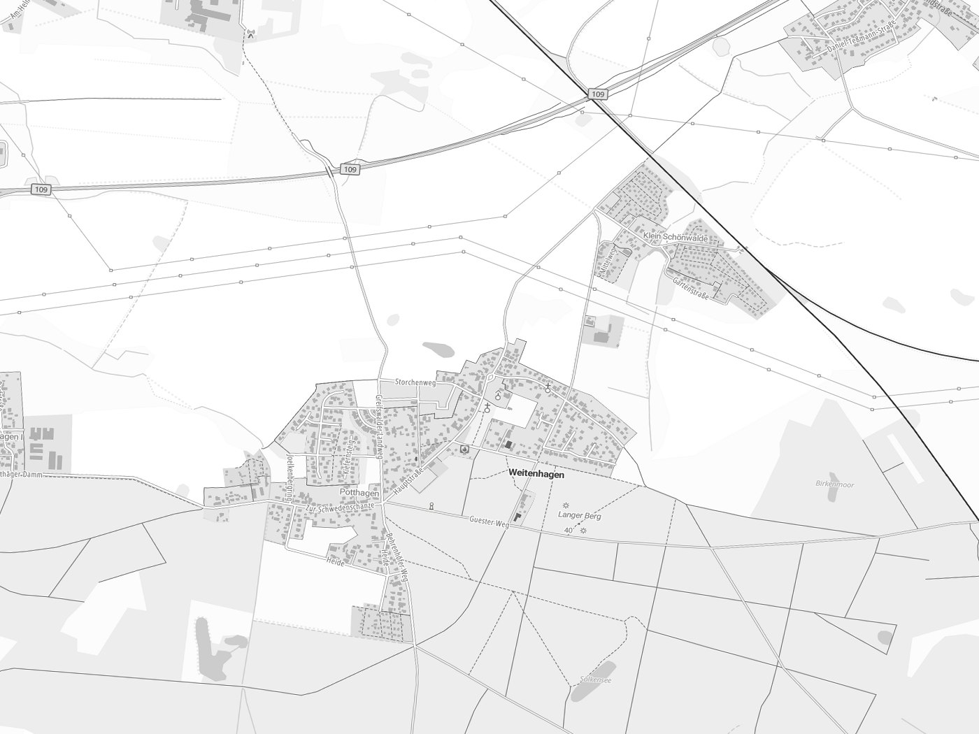 Kartenausschnitt Weitenhagen mit Gewässern