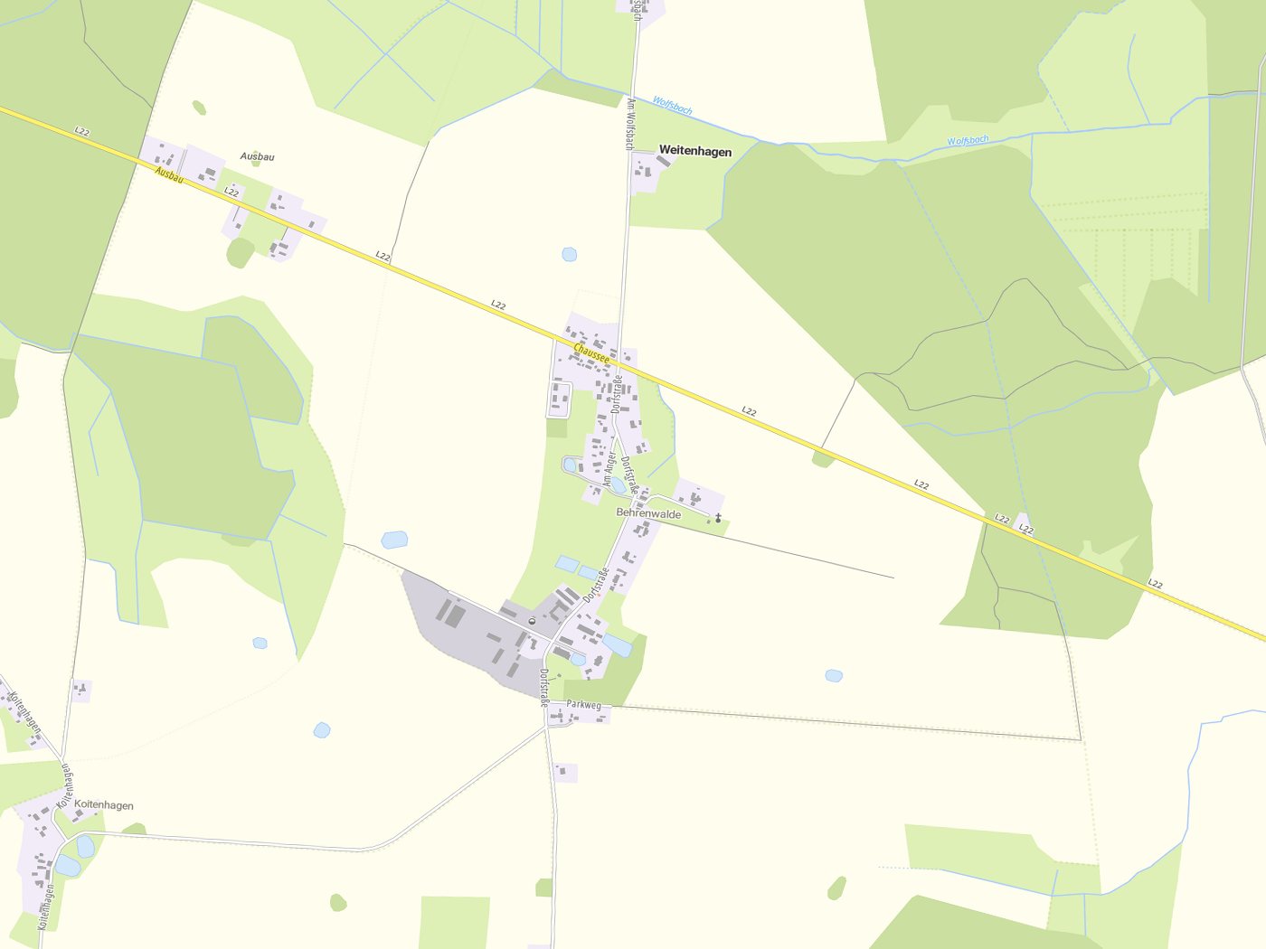 Kartenausschnitt Weitenhagen mit Gewässern