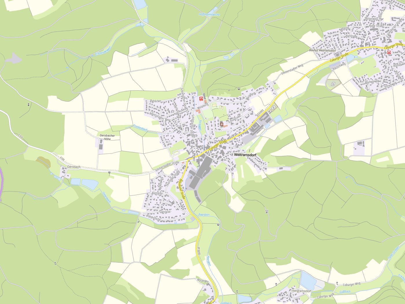 Kartenausschnitt Weitramsdorf mit Gewässern