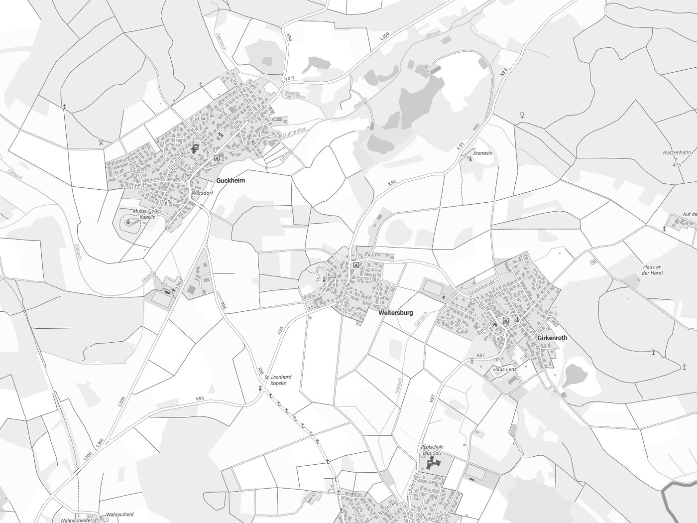 Kartenausschnitt Weltersburg mit Gewässern