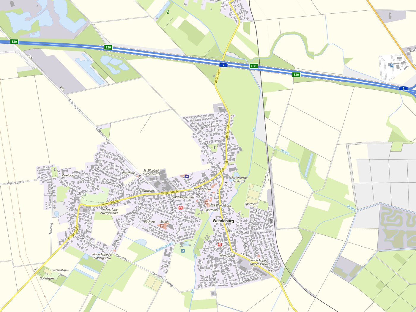 Kartenausschnitt Wendeburg mit Gewässern