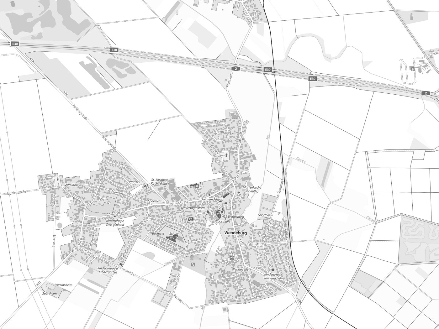 Kartenausschnitt Wendeburg mit Gewässern
