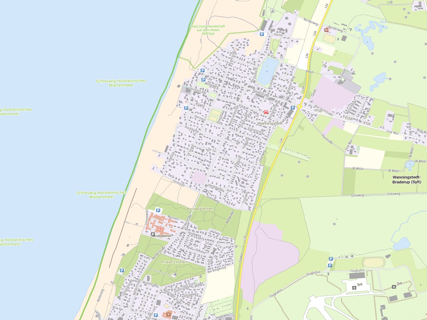 Kartenausschnitt Wenningstedt-Braderup (Sylt) mit Gewässern