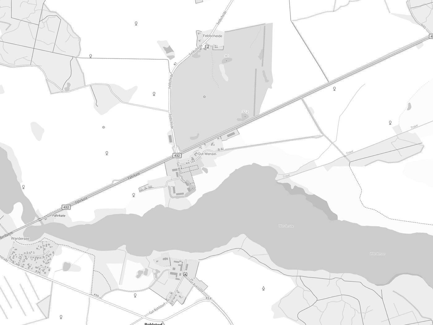 Kartenausschnitt Wensin mit Gewässern