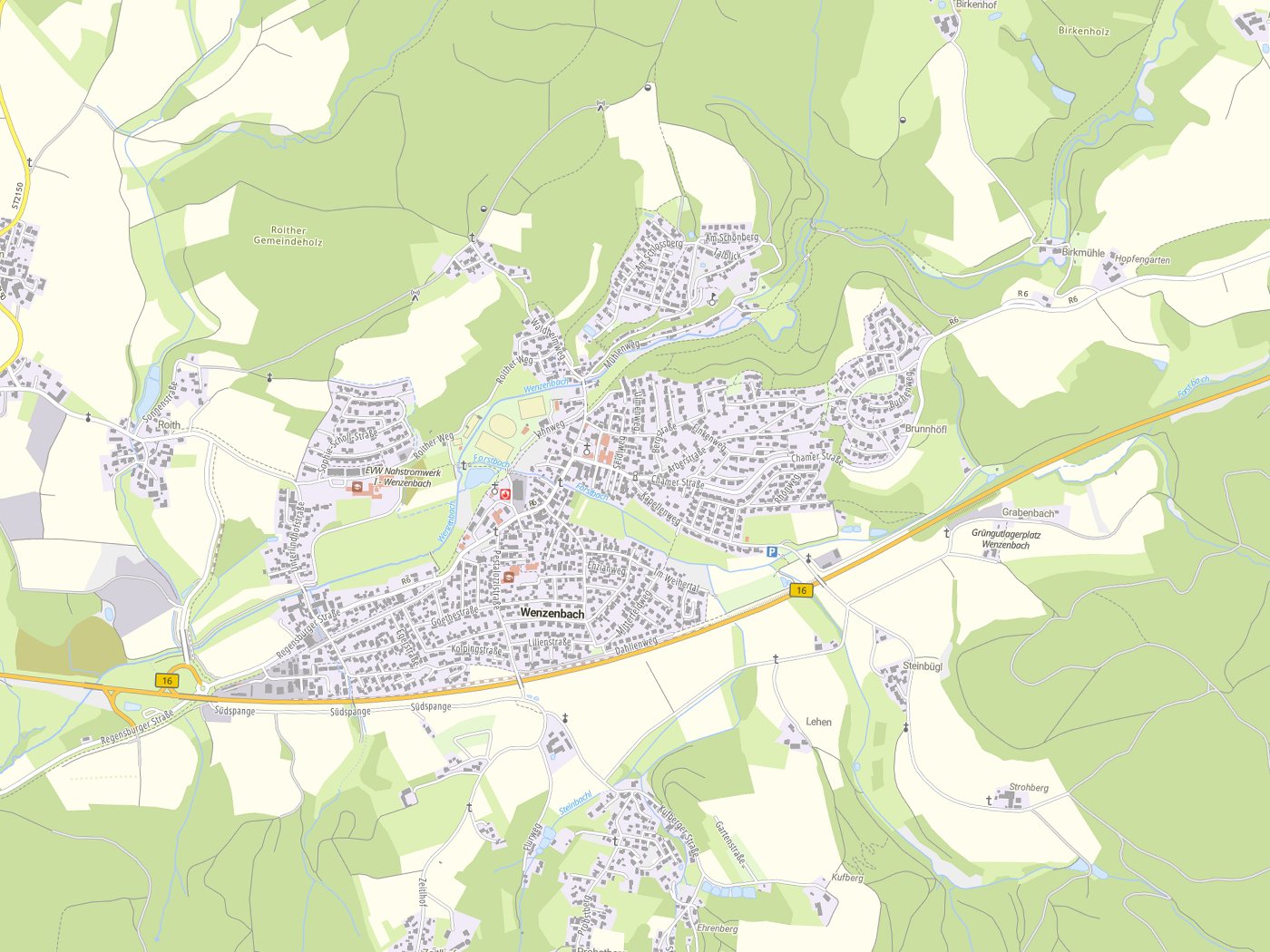 Kartenausschnitt Wenzenbach mit Gewässern
