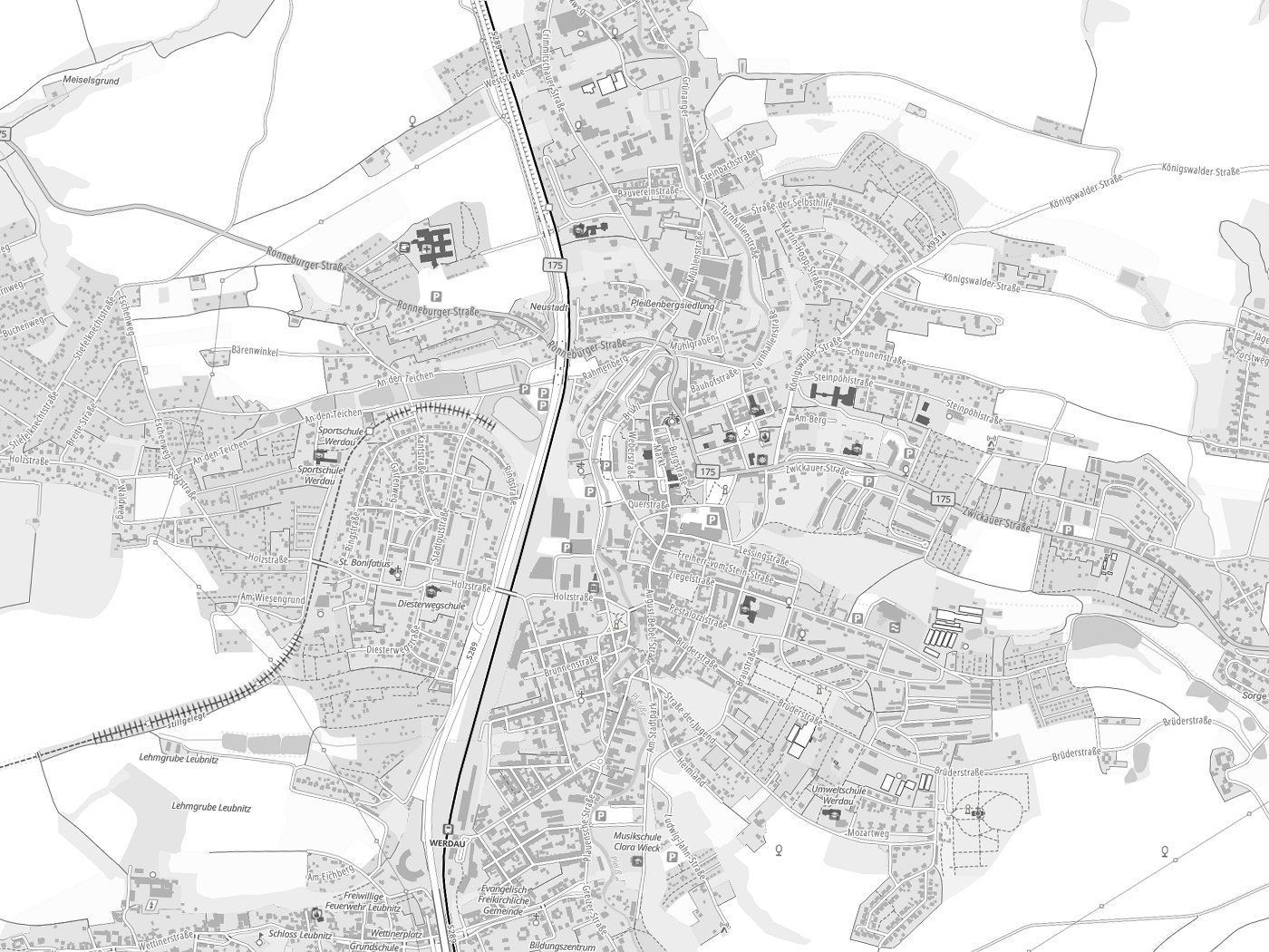 Kartenausschnitt Werdau mit Gewässern