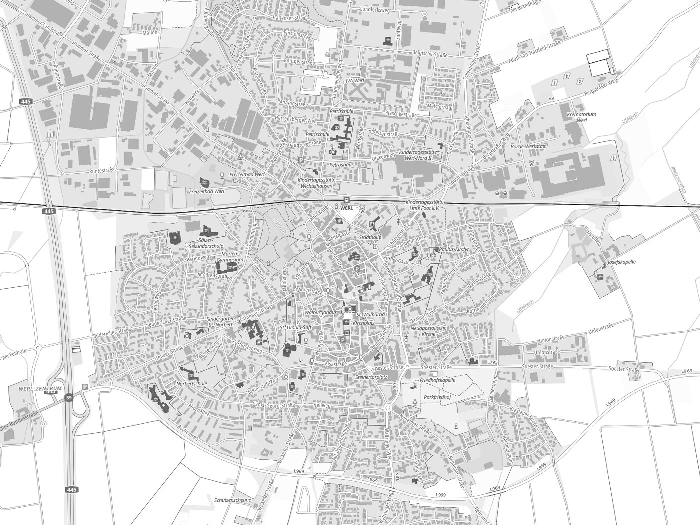 Kartenausschnitt Werl mit Gewässern