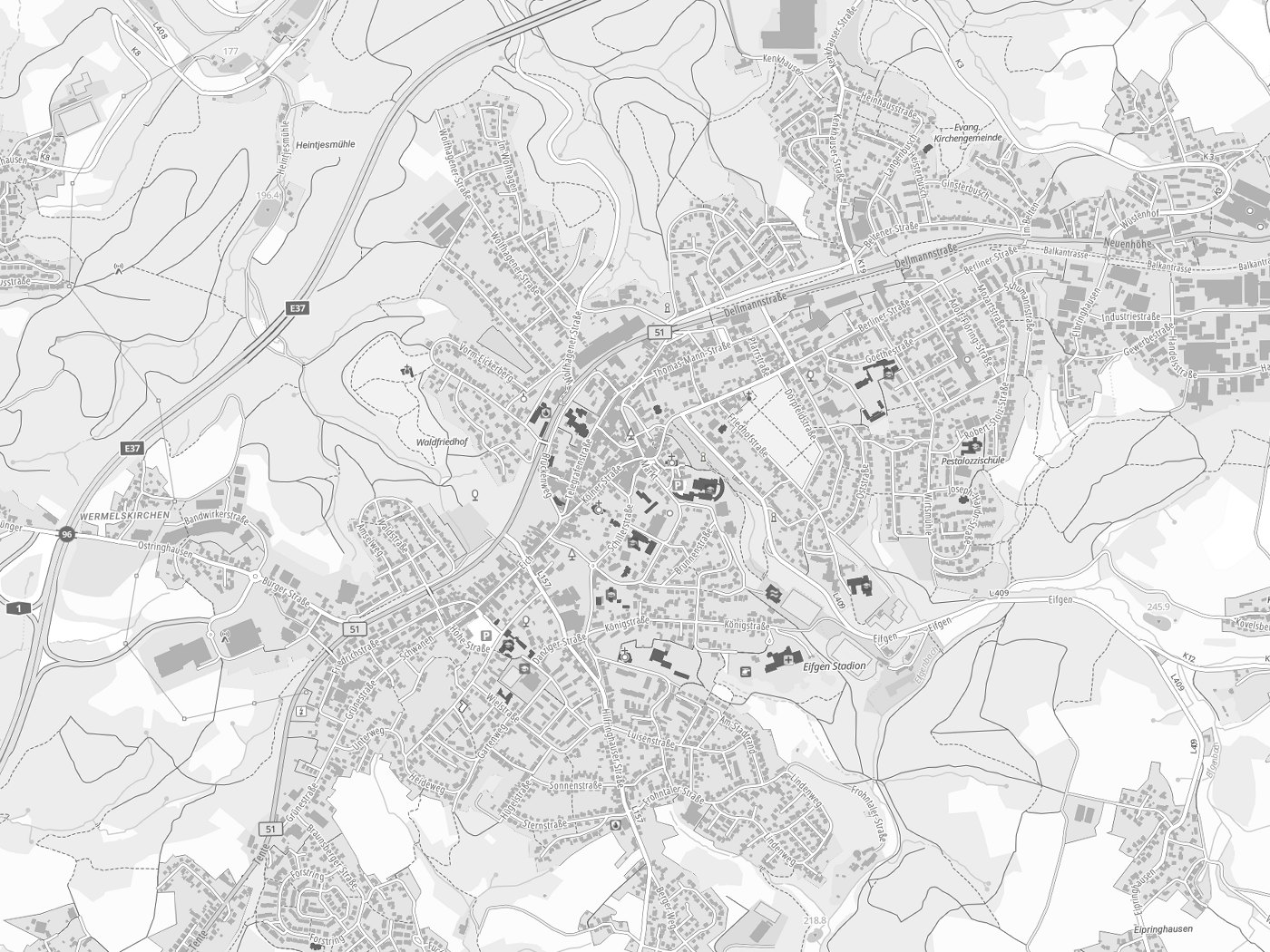 Kartenausschnitt Wermelskirchen mit Gewässern