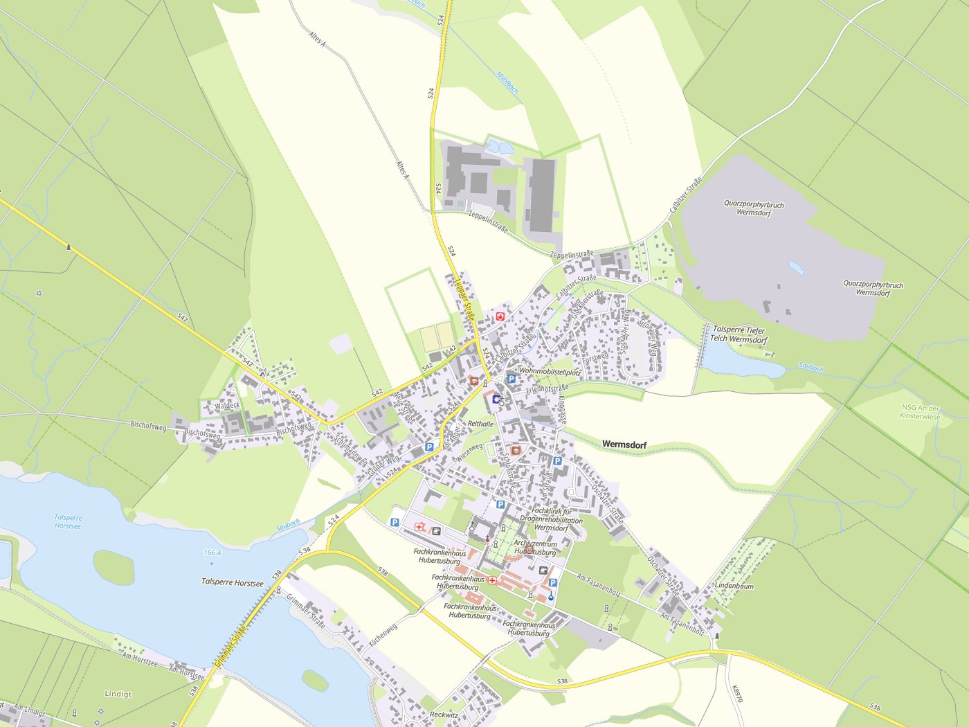Kartenausschnitt Wermsdorf mit Gewässern