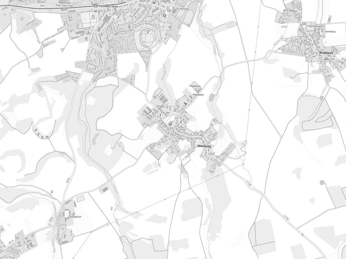 Kartenausschnitt Wernburg mit Gewässern