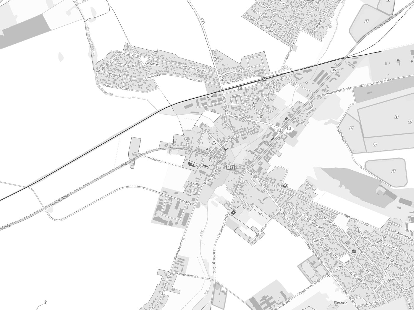 Kartenausschnitt Werneuchen mit Gewässern