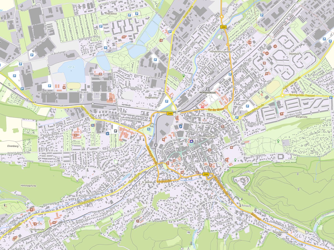Kartenausschnitt Wernigerode mit Gewässern
