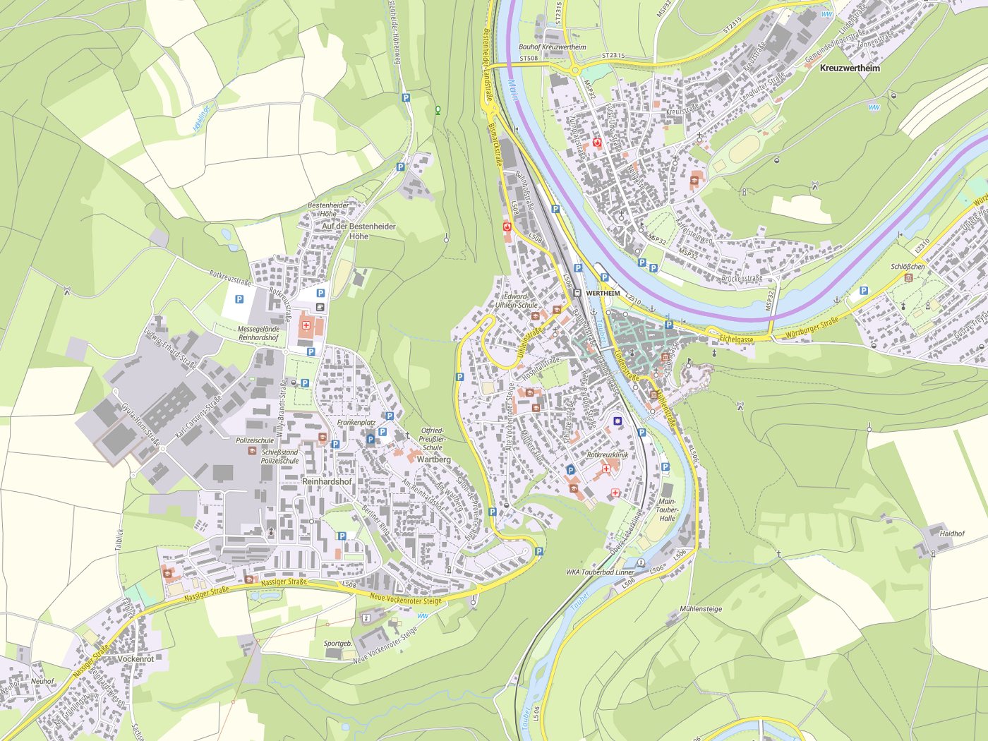 Kartenausschnitt Wertheim mit Gewässern