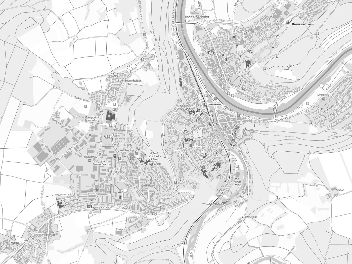 Kartenausschnitt Wertheim mit Gewässern