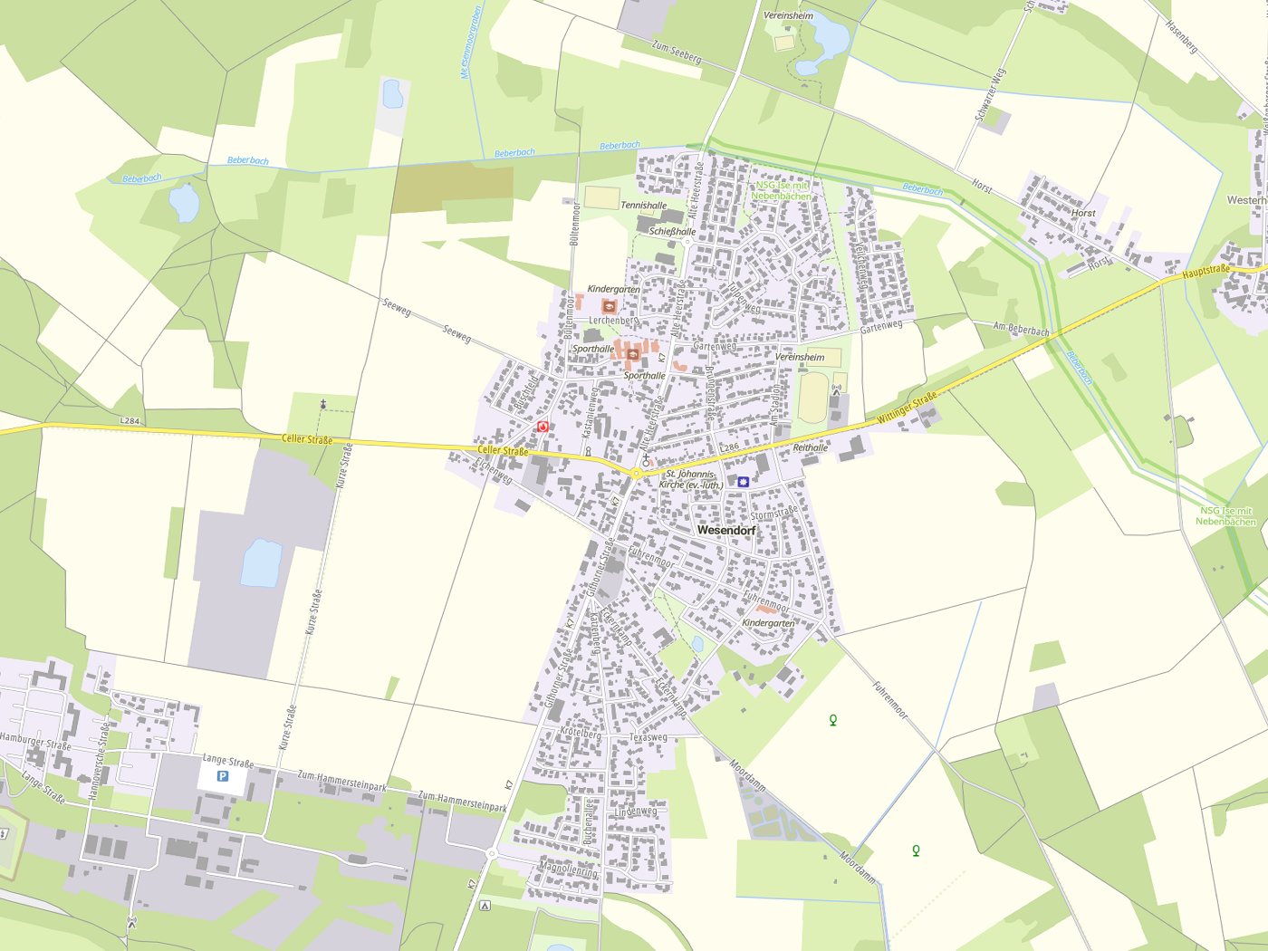Kartenausschnitt Wesendorf mit Gewässern