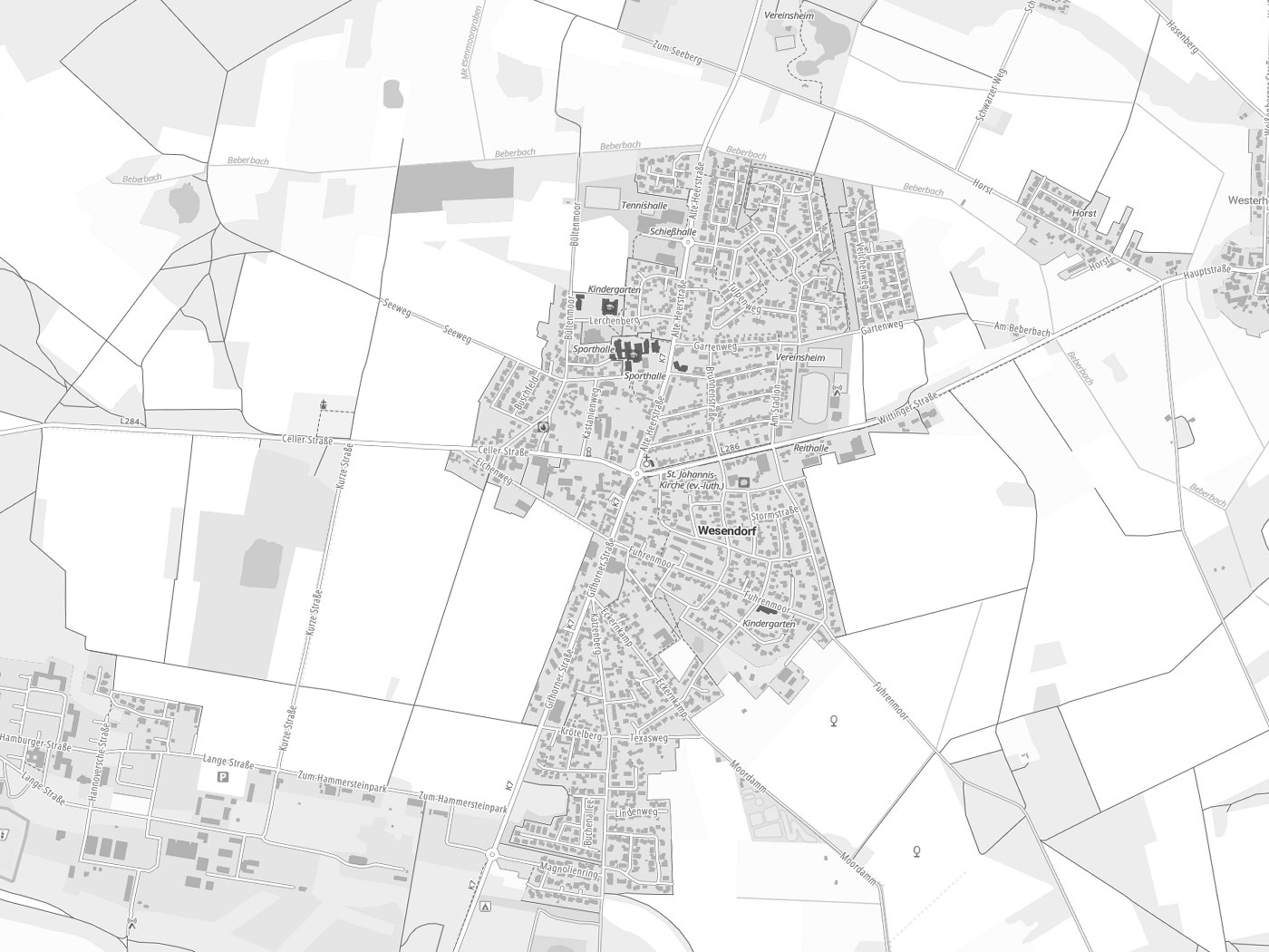 Kartenausschnitt Wesendorf mit Gewässern
