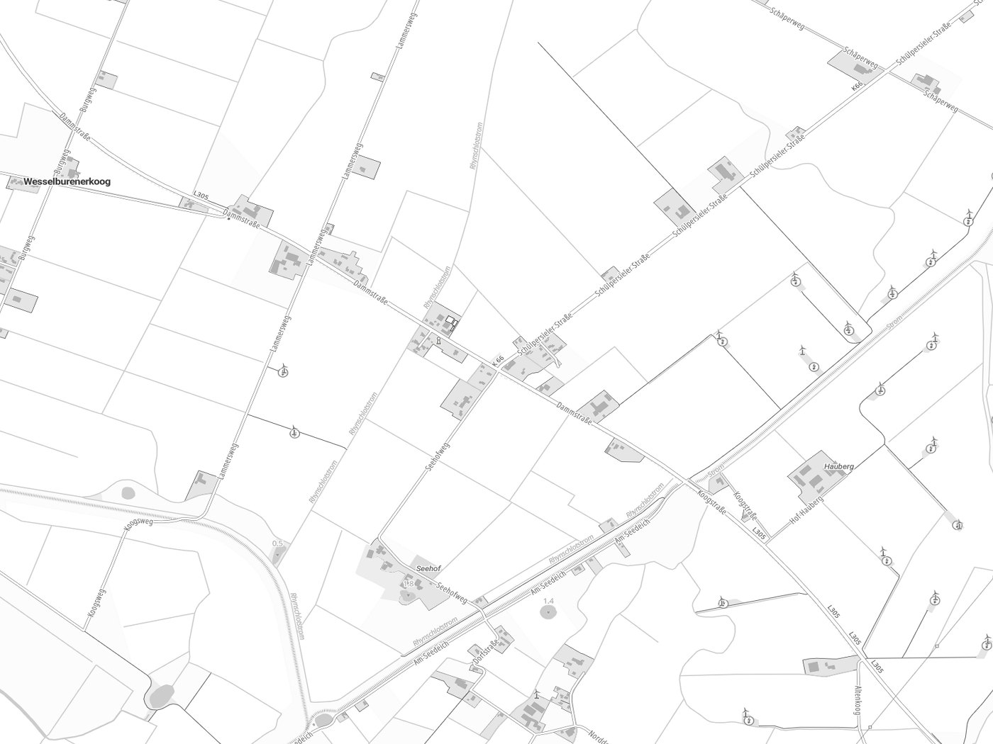 Kartenausschnitt Wesselburenerkoog mit Gewässern