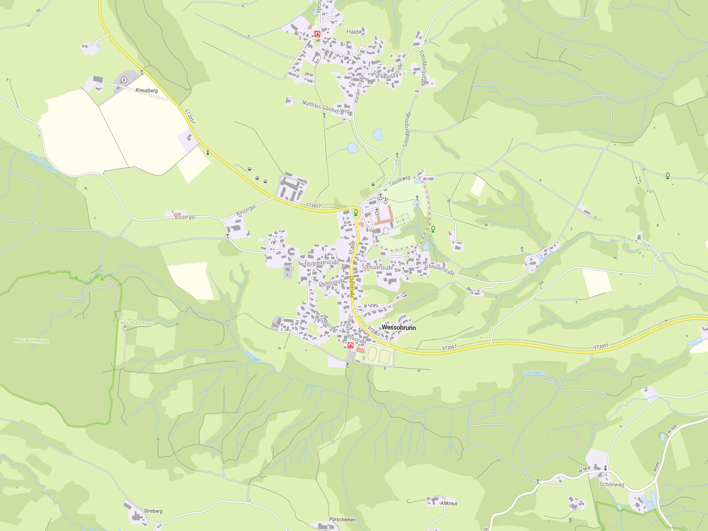 Kartenausschnitt Wessobrunn mit Gewässern