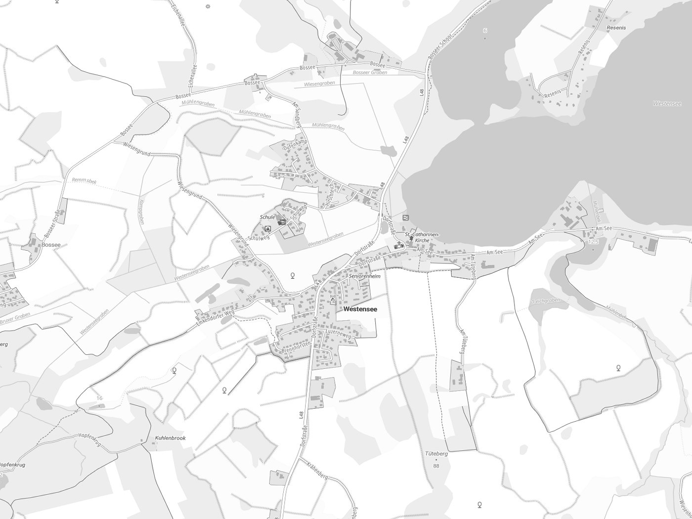 Kartenausschnitt Westensee mit Gewässern
