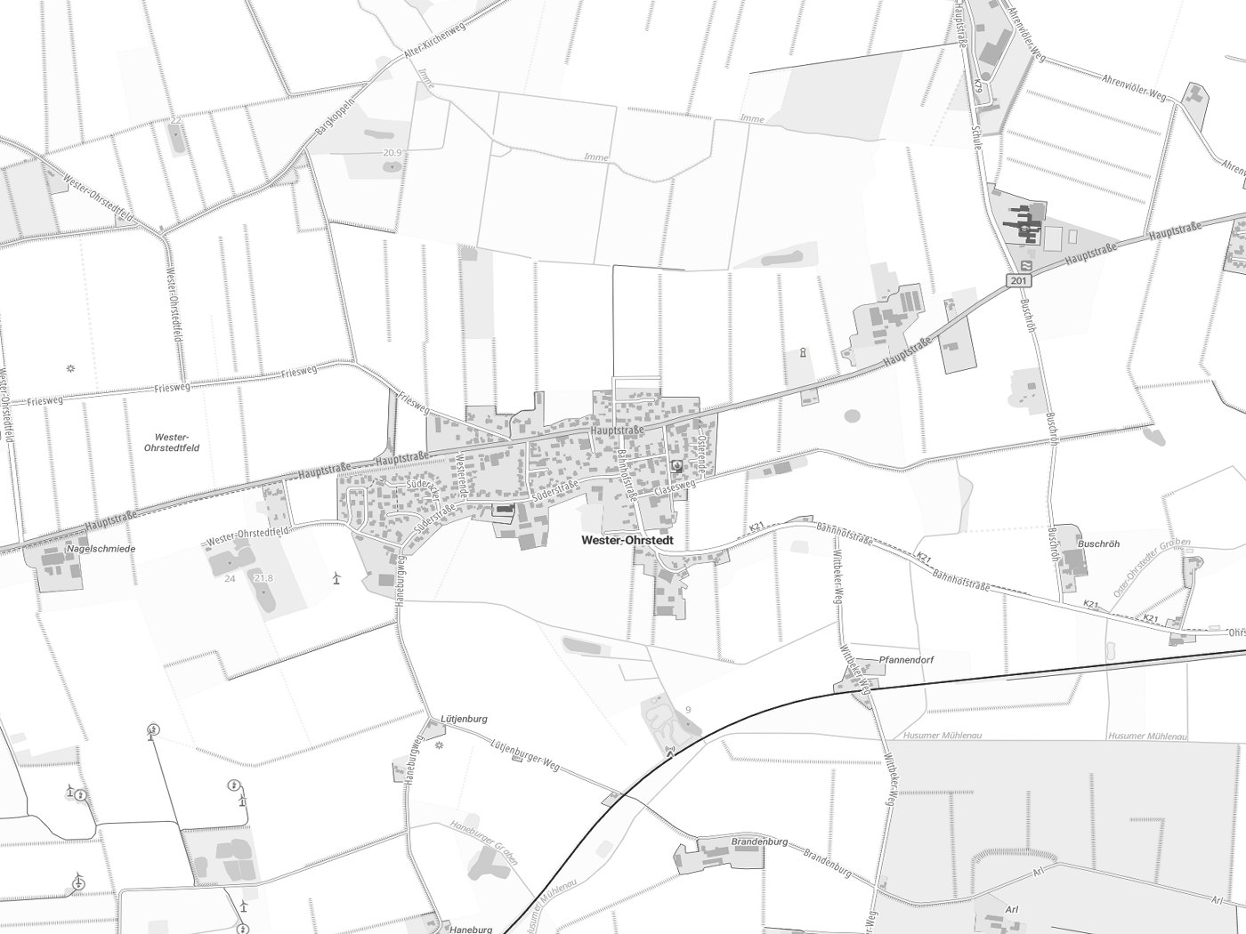 Kartenausschnitt Wester-Ohrstedt mit Gewässern